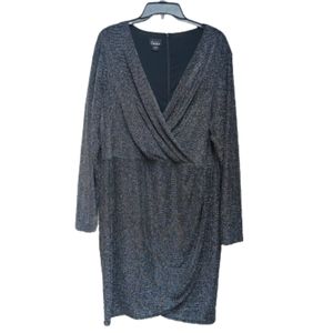 Simply Emma Plus Evening Cocktail Dress Metallic Sparkle Black Silver Wrap